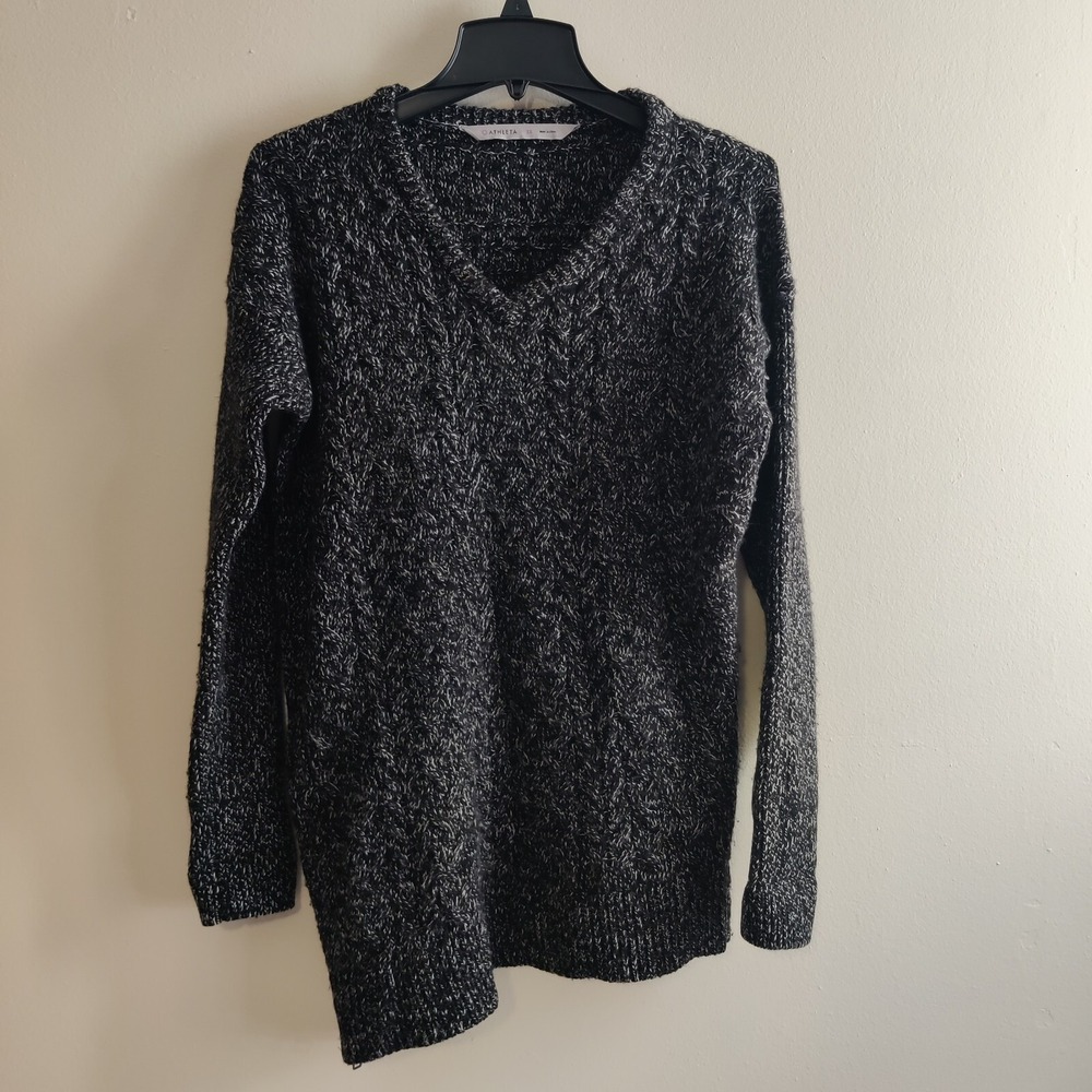 Athleta Wool Cashmere Blend Cable Knit Sweater Women's XS Side Zip Pullover Gray